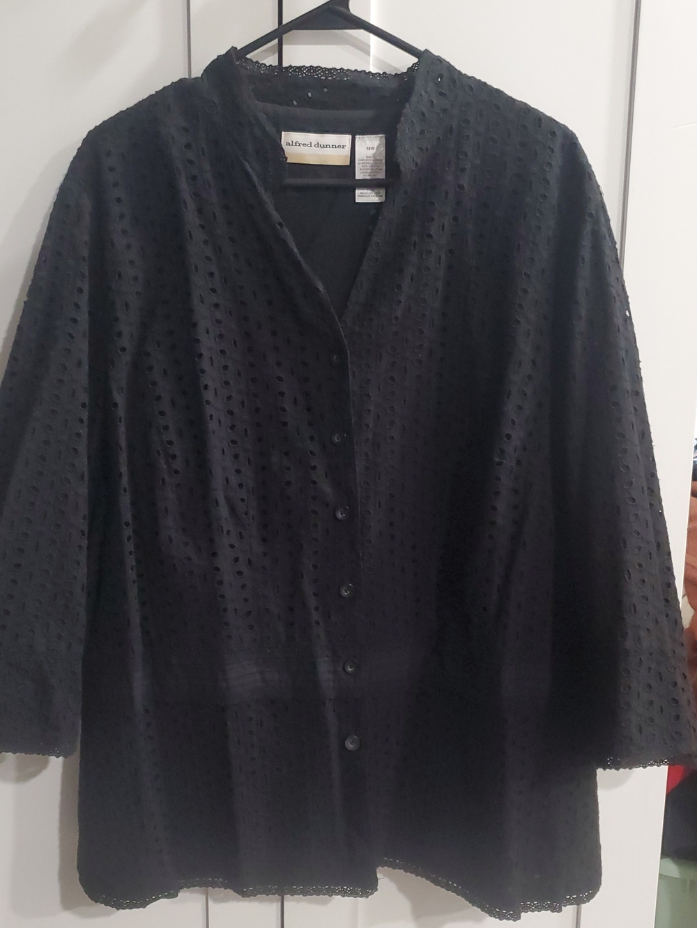 Alfred Dunner Black Eyelet Button-Front Jacket